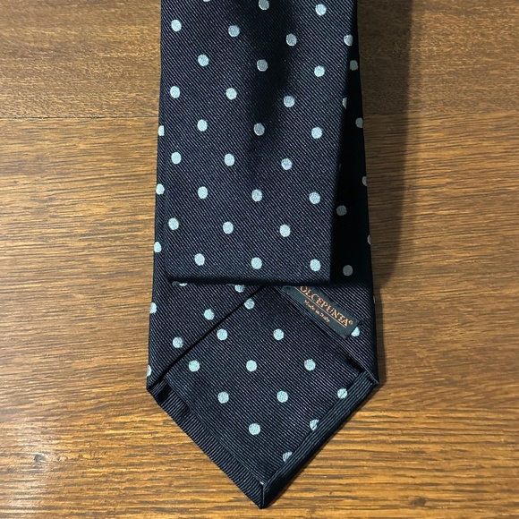 AUTHENTIC DOLCEPUNTA 100% SILK NECKTIE BLACK w/SILVER POLKA DOTS - Picture 2 of 4
